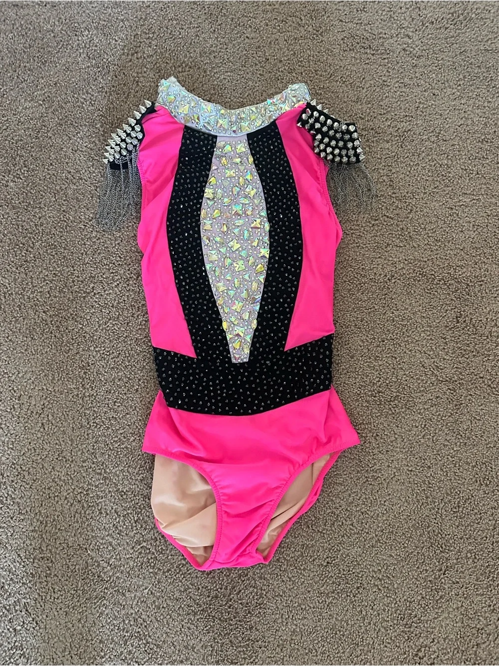 Hot Pink and Black Dance Leotard with Silver Accent